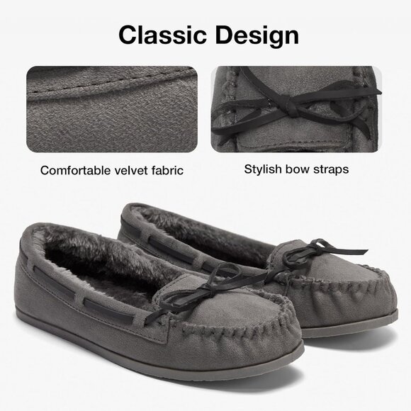 Women's Faux Fur Warm Winter Cozy Durable Rubber Sole Gray Slippers Boot Shoes - Picture 3 of 6